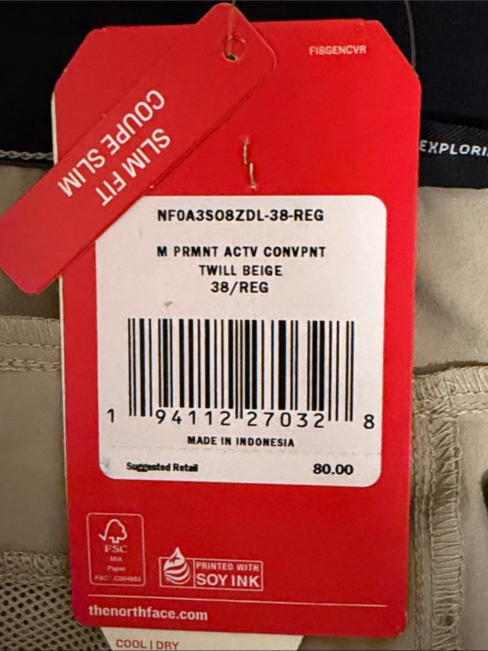The North Face Men's Beige Paramount Trail Convertible Hiking Pants Sz. 38 NWT